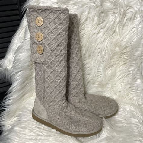 Ugg Lattice Cardy Tall Knit Sweater Classic Boots Size Womens Gray Ebay