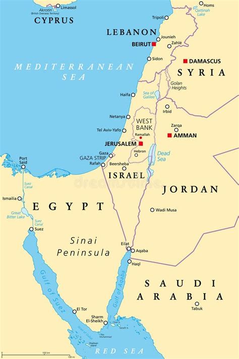 Israel E a Península Sinai O Mapa Político Do Levante Sul Ilustração do