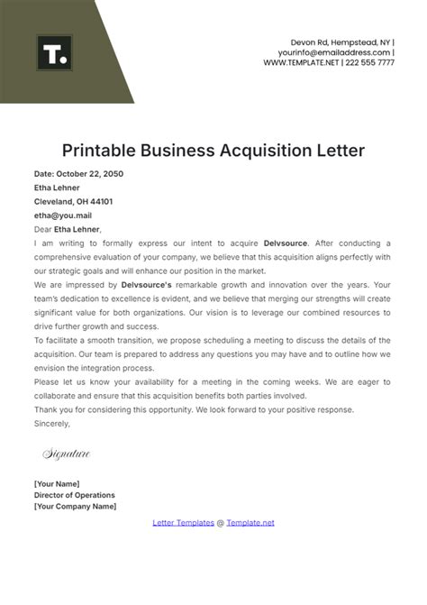 Free Acquisition Letter Templates Editable And Printable