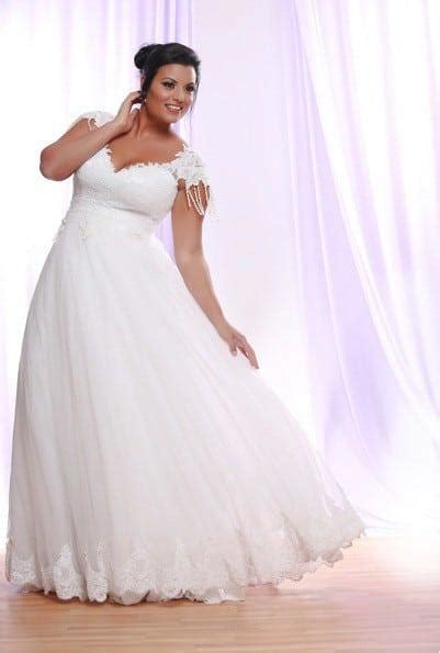 Silk Tulle Plus Size Wedding Dress With Cap Sleeves