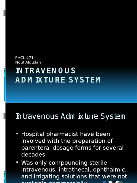 Intravenous Admixture System Pdf Pharmacy Intravenous Therapy