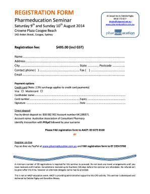 Fillable Online REGISTRATION FORM Clinical Update Syd 9Aug2014 Fax