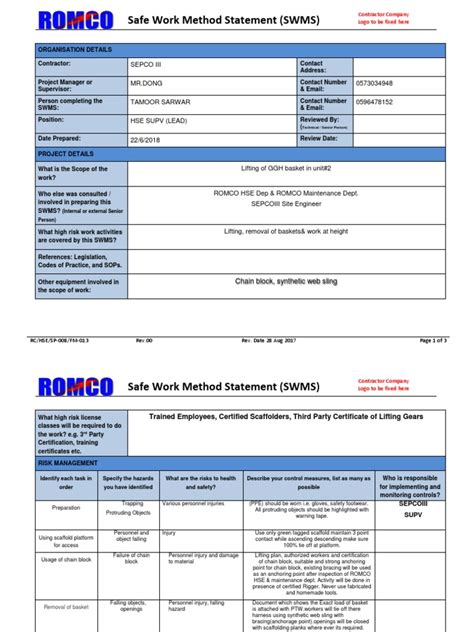 Safe Work Method Statement Format | PDF | Scaffolding | Safety