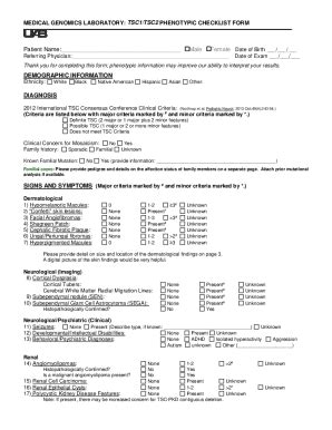 Fillable Online Medical Genomics Laboratory Tsc1 Tsc2 Phenotypic