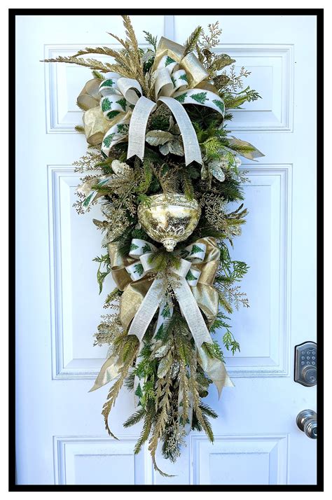 Christmas Door Swag Festive Swag Gold And Champagne Front Etsy