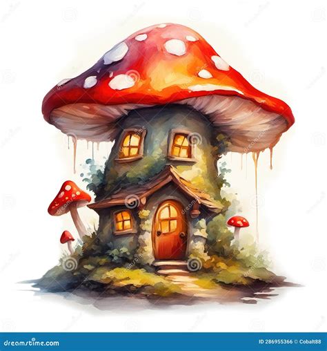 Fairytale Mushroom House With Flowers Cute Colorful Small Elf Cottage