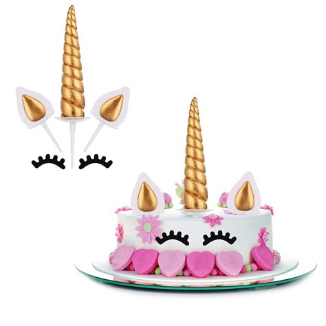 Unicorn Cake Topper Set Include Unicorn Horn Ears And Eyelashes For