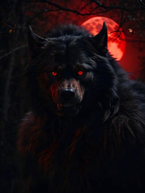 Premium AI Image | 3d rendered detailed image of Black werewolf with red eyes created with ...