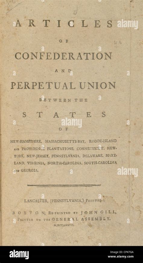 The Articles Of Confederation Cover Page Of A 1777 Printed Version Of