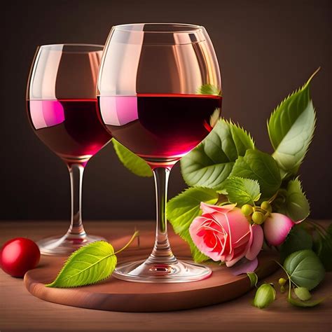 Premium Ai Image Glasses Of Rose Wine Still Life With Wine And Peon Flowers