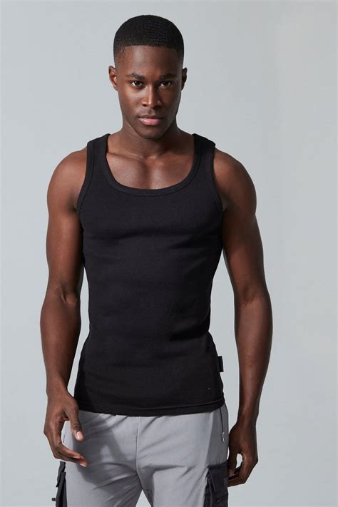 Man Active Gym Muscle Fit Ribbed Vest Boohoo