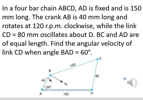 Solved In A Four Bar Chain ABCD AD Is Fixed And Is 150 Mm Chegg