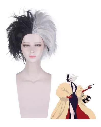 Peluca Corta Cruella De Vil Half Blanco Y Negro Cosplay Cosp Cuotas