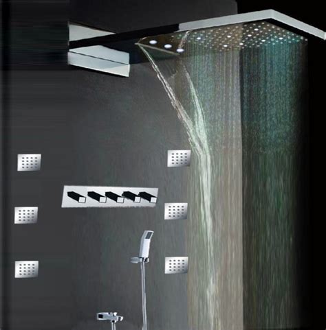 Rectangle Showerhead Contemporary Led Shower Set Silver Modern