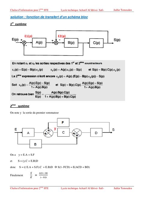 Calcul Des Fonctions De Transfert Corrig Alloschool