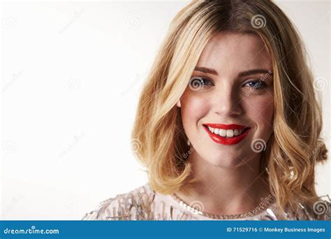 Glamorous Blonde Woman Smiling To Camera Horizontal Stock Photo