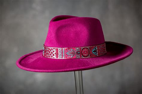 Magenta Fashionable Ladies Felt Hat Wide Brim Fedora Fedora Hat