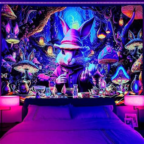 Amazon Invoibler Blacklight Bunny Tapestry Uv Reactive Mushroom