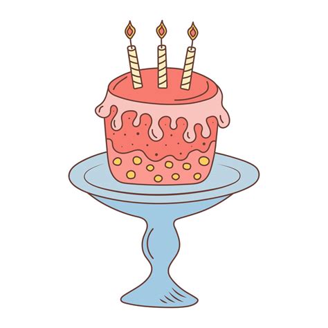 Cake with candles on a plate. Birthday, celebration, holiday, party concept. Hand drawn doodle ...