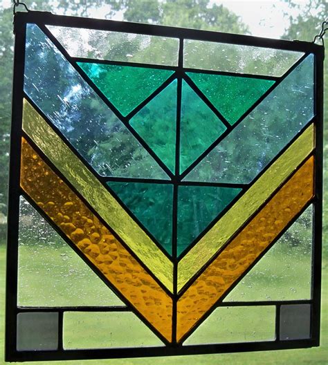 Stained Glass Window Panel With Chevrons Etsy