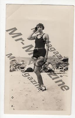 Vintage Risqué Pinup B W x Sexy Cheesecake Brunette Swimsuit Beach XL eBay