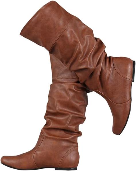 Mafulus Womens Mid Calf Boots Round Toe Faux Leather Slouchy Winter