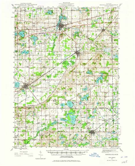 Marcellus 1944 1965 Old Topo Map Paw Paw Gravel Lake Fish Lake Cedar