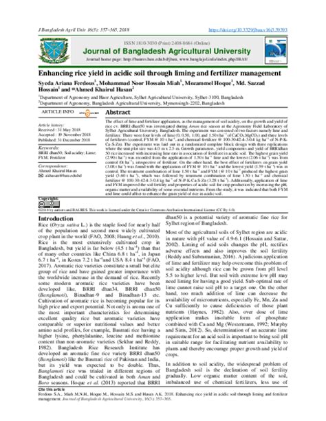 Pdf Enhancing Rice Yield In Acidic Soil Through Liming And Fertilizer