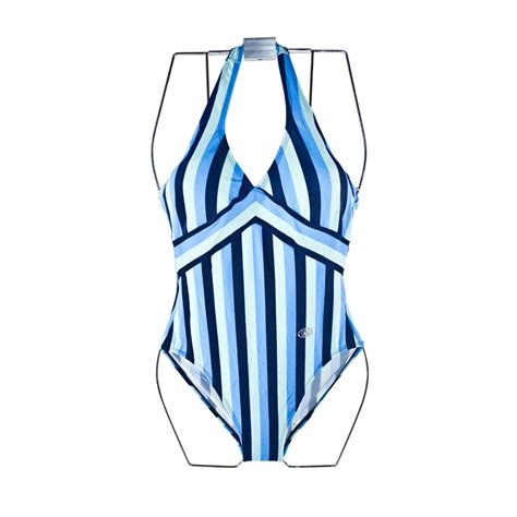 Fashion Care U S Blue Stripes Halter One Piece Swimsuit Swimwear L