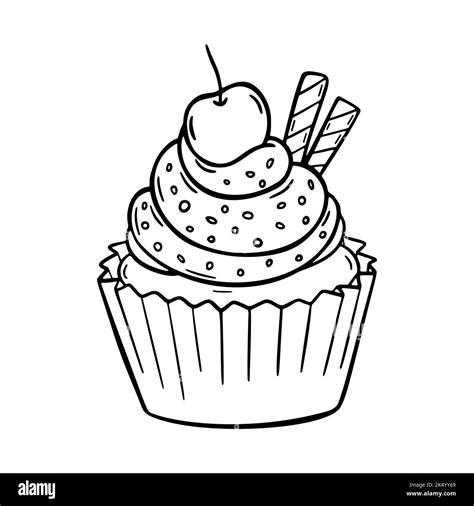 Vector Doodle Cupcake With Cream Hand Drawn Design Sweet Dessert With