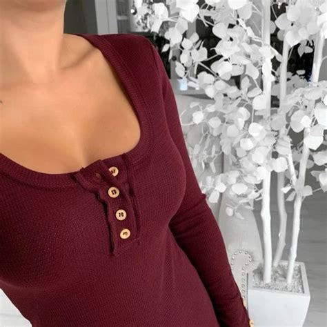 Tight Fitting Button Open Chest T Shirt Top Narachic Womens Henley