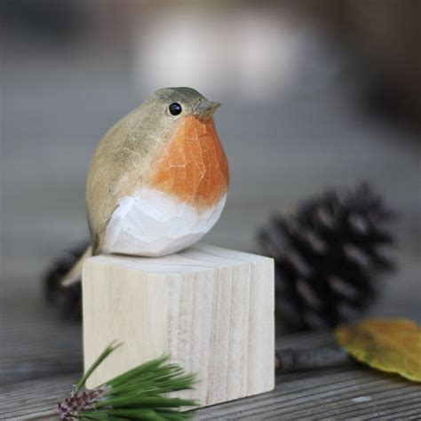 Handmade Robin Ornaments Painted Wooden Carved Wood Etsy