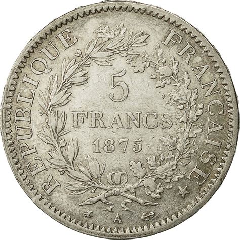 453787 Monnaie France Hercule 5 Francs 1875 Paris TTB Argent