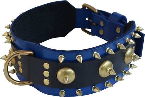 Blueblack Leather Dog Collar With Lg Spotsspikes With Solid Etsy