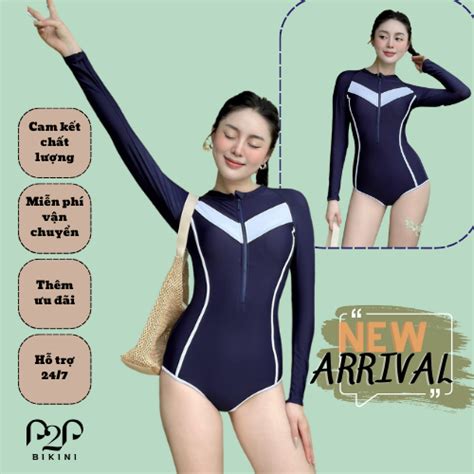 Đồ bơi Nữ P2P BIKINI một mảnh tay dài có khoá vải siêu co giãn P2P Bikini Thương hiệu đồ