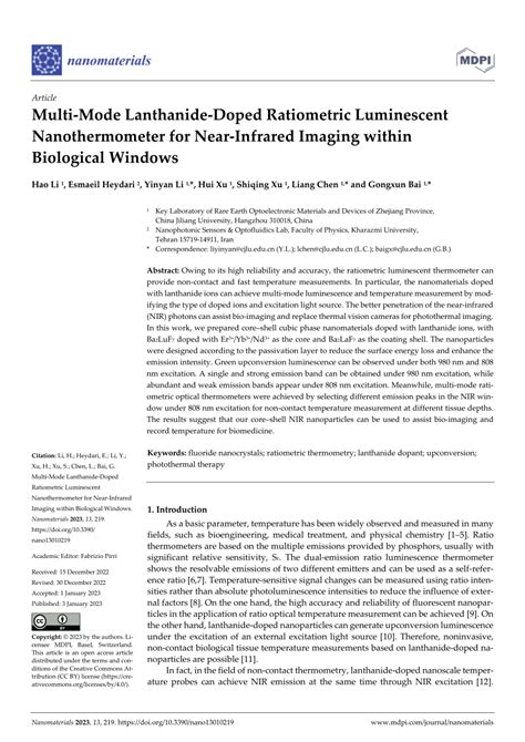 Pdf Multi Mode Lanthanide Doped Ratiometric Luminescent