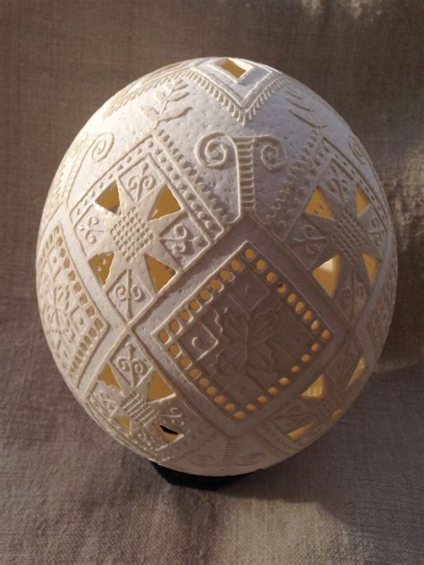 Carved Ostrich Egg Ukrainian Pysanka Rhombus Etsy