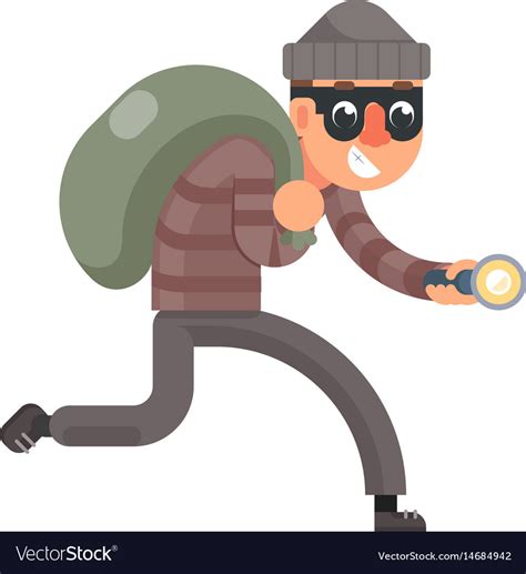 Running with bag loot and flashlight thief Vector Image