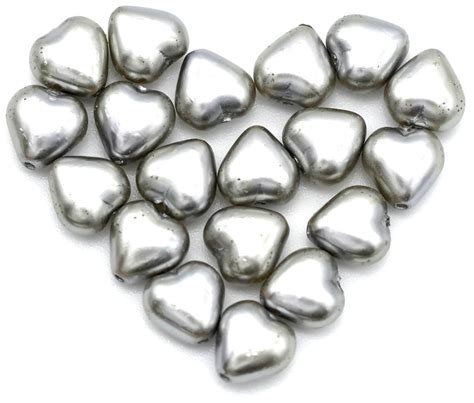 20pc 6mm Czech Pressed Glass Heart Beads Silver Pearl Bead Box Bargains