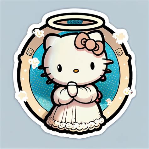 Una pegatina de hello kitty con una mujer con vestido y alas de ángel