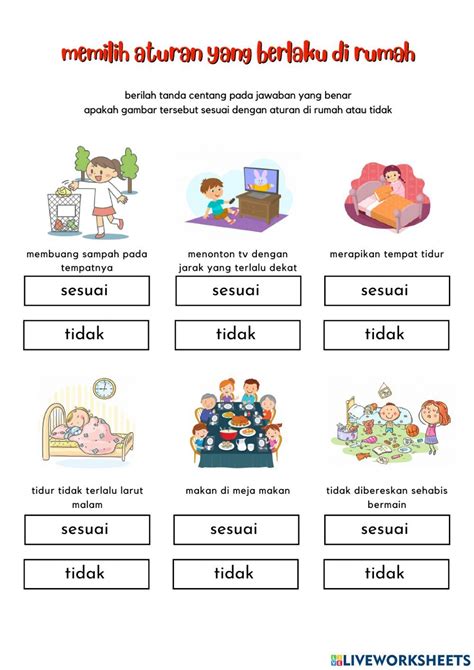 Memilih Aturan Yang Berlaku Di Rumah Worksheet Materi Guru Aktivitas