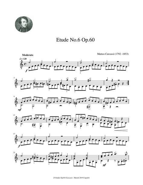 Etude No 6 Op 60 Matteo Carcassi 1792 1853 Sheet Music For Guitar Solo