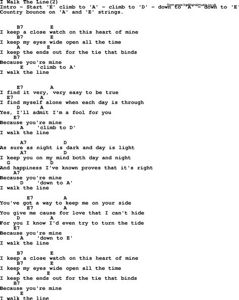 Johnny Cash song: I Walk The Line(2), lyrics and chords