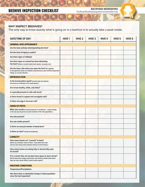 Beehive Inspection Checklist Backyard Beekeeping