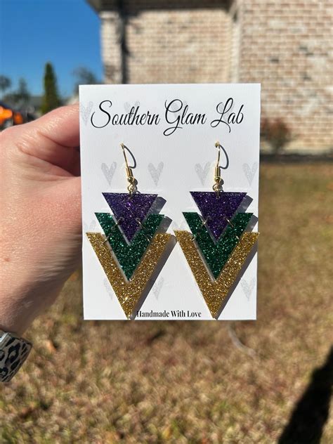 Mardi Gras Earrings Purple Green And Gold Parade Earrings Mardi Gras