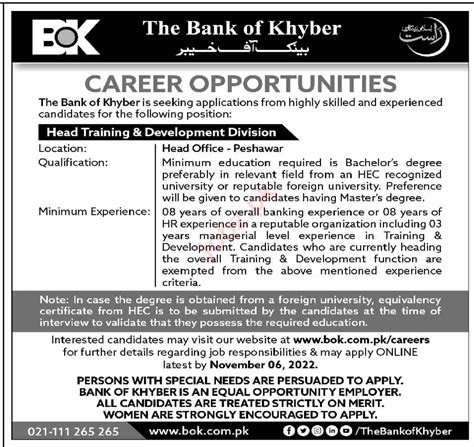 The Bank Of Khyber BOK Peshawar Job 2022 2024 Job Advertisement Pakistan