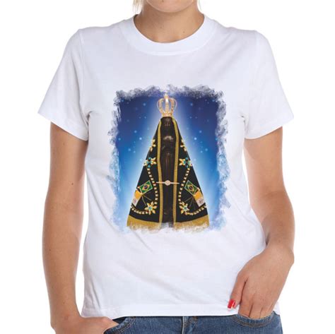 Camiseta Baby Look Nossa Senhora Aparecida Fundo Azul Elo