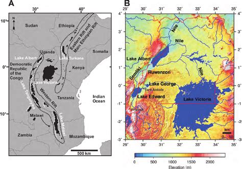 (A) East Africa with locations of major lakes, the Great Rift Valley ...
