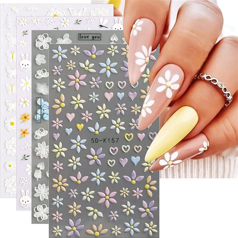 JMEOWIO 3D Fleur Printemps Été Stickers Ongles Nail Art Autocollants