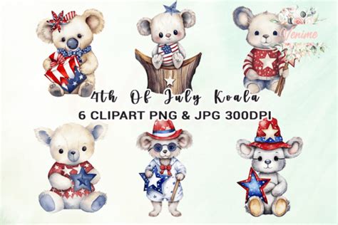 Th Of July Koala Watercolour Clipart Graphic By Venime Creative Fabrica